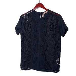 N.21 Short Sleeve Laced Pullover Blouse Black Womens 42 US 6 M